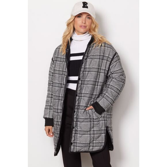 EVEREVE NWT Georgetown Reversible Leather Plaid Long Jacket // XS - Picture 1 of 16